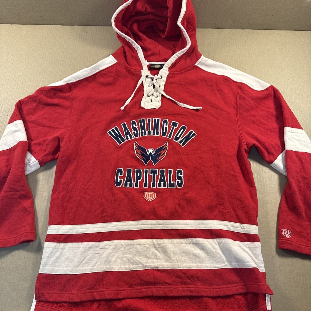 NHL Washington Capitals Old Time Hockey Hoodie Mens Large Medium Superior Lacer